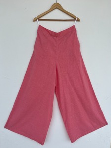 Pantalon palazzo rose en coton flammé à jambe large, taille haute, coupe ample, style bohème décontracté, style lin, culotte, fabricant - Product Image 1