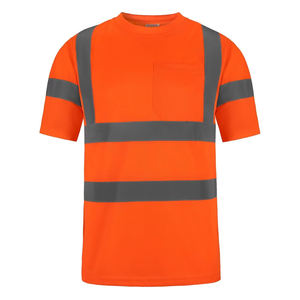 เสื้อยืดสะท้อนแสงสีส้ม แขนสั้น สไตล์ชุดทำงาน มีกระเป๋าหน้าอก ผ้าคุณภาพสูงและแถบสะท้อนแสง - Product Image 1