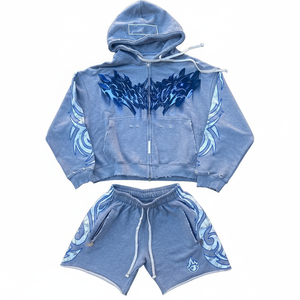 Designer High Quality Oversized Unisex Tracksuit Set Acid Wash Custom Men Womens hoodie and short set with <b>comfortable</b> - Product Image 1