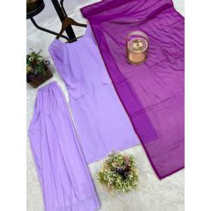 Hermoso conjunto de chifón listo para usar (top, pantalón y dupatta) con borde de encaje - Product Image 1