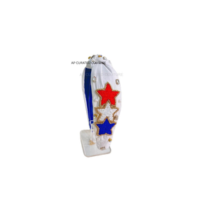Bandeaux à nœuds brodés à la main en forme de cœur, perles aux couleurs patriotiques du 4 juillet – Le bandeau perlé le plus vendu pour femmes - Product Image 3
