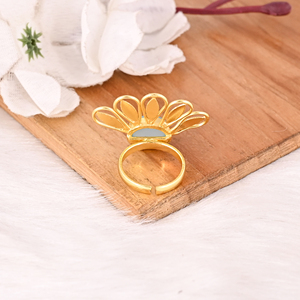 Bague tendance en laiton plaqué or avec calcédoine aqua pour femme, bijou de mode pour mariage et fiançailles - Product Image 5