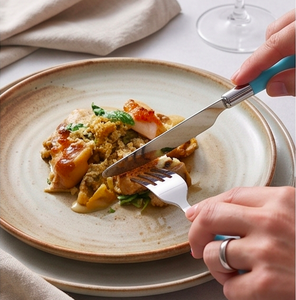 Modern Flatware Set With Turquoise <b>Plastic</b> Handles High <b>Mirror</b> Polish Dishwasher Safe Stainless Steel Cutlery For Dining Use - Product Image 4