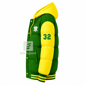 เสื้อแจ็คเก็ตพัฟเฟอร์ชมรมนักศึกษาหญิงชื่อ Custom Chi Eta Phi ปักโลโก้ด้านหน้า สีเขียวและเหลือง แขนยาว สำหรับผู้หญิง - Product Image 4