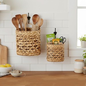 Cesta Colgante de Jacinto de Agua Natural para Pared, Cesta Tejida Multiusos para Puerta Principal, Hogar, Jardín, Despensa, Estilo Rústico - Product Image 5