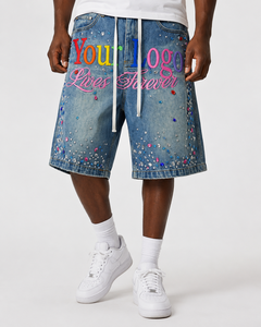 Shorts de Mezclilla Personalizados 100% Algodón con Pedrería para Hombre, Talla Grande, Ecológicos, de Secado Rápido, OEM, ODM, Logotipo Personalizado, Color y Empaque Personalizados - Product Image 2