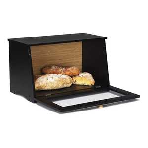 กล่องใส่ขนมปังไม้ไผ่สีเข้มพร้อมประตูกระจกแบบลายร่อง - กล่องเก็บขนมปังบนเคาน์เตอร์ครัวสุดหรูเพื่อความสดใหม่ของขนมปัง - Product Image 4
