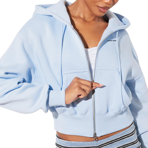 Custom Women <b>Cropped</b> Full <b>Zip</b> Hoodie Relaxed Fit Fleece Sweatshirt Customized Logo OEM Streetwear Manufacturer - Product Image 1