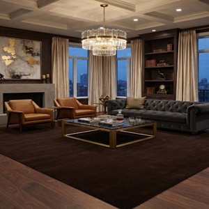Tapis d'intérieur moderne et minimaliste en laine et soie, marron rouille uni, à poils moyens, antidérapant, texture douce, luxe, pour salon, chambre, maison contemporaine - Product Image 4