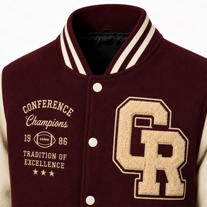 Chaqueta Varsity con Mangas de Cuero, Nombre del Jugador Personalizado Bordado en Chenille, Cuello de Punto Acanalado, Mangas de Cuero en Contraste - Product Image 5