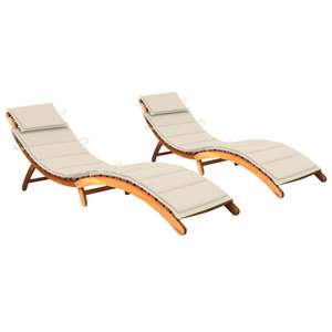 Solid Acacia Wood 2-Piece <b>Sun</b> <b>Loungers</b> <b>with</b> <b>Cushions</b> Durable Outdoor Furniture - Product Image 1