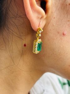 Pendientes de Esmeralda Auténtica, Piedra de Nacimiento de Mayo, Joyería Nupcial, Latón Chapado en Oro de 14K, Certificado IGI, Regalo Elegante para Mujer - Product Image 2