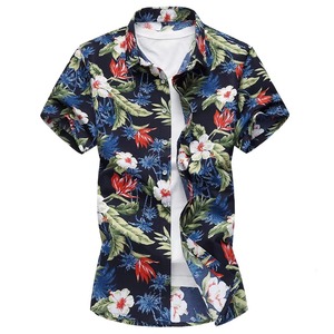 Chemises Hawaïennes Respirantes Teintes à la Main Col en V Décontractées Manches Courtes Plage Tropicale Boutonnées 100% Coton Motif Imprimé Homme Été - Product Image 4