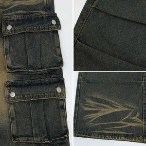 Pantalon cargo en jean décontracté coupe ample taille mi-haute pour homme, avec 6 poches avant et 2 poches arrière – Approvisionnement direct usine - Product Image 4