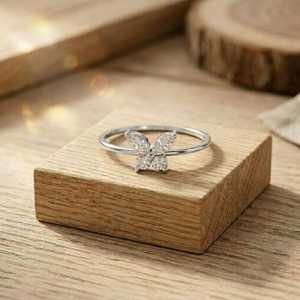 Marquise And Round Lab Grown Diamond Butterfly Wedding Band 10K 14K 18K Solid Gold Stacking Ring For Women Bridal Jewelry - Product Image 3