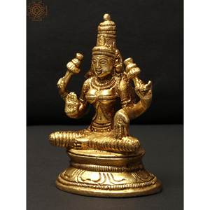 Estatua de escultura india de latón Devi Lakshmi pequeña sentada de 3 pulgadas hecha a mano - Product Image 3