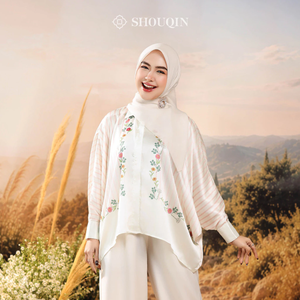 SHOUQIN Isla <b>Women</b> <b>Long</b> <b>Sleeve</b> Batwing Shirt Luxury Armani Silk Casual Formal Blouse Oversized Flowy Elegant Muslimah <b>Tops</b> - Product Image 1