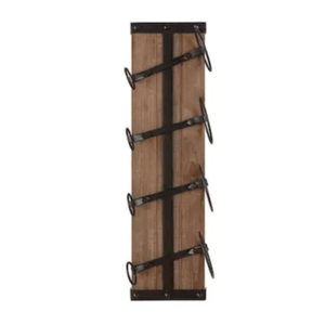 Porte-bouteilles mural vertical en métal noir et bois naturel, style industriel, gain de place, étagère de présentation pour bar à domicile - Product Image 1
