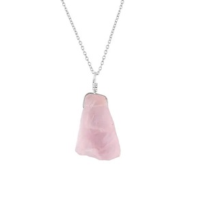 Handcrafted Rose Quartz Wire <b>Wrapped</b> Pendant Necklace Gold Plated 8-15mm Natural Gemstone Fashion Jewelry - Product Image 1