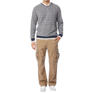 Men's Khaki Canvas Cargo Pants With Multiple Pockets Casual Workwear Style Mid Waist Button Fly Autumn Wear - Product Image 3