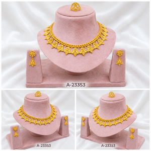 Parure de bijoux de luxe pour femme, plaquée or, motif floral, avec micro-incrustations en laiton et zircon – Collier, boucles d'oreilles, bague, bracelet pour cadeau de mariage - Product Image 4