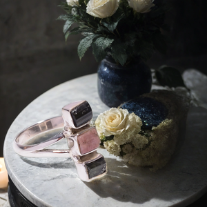 แหวนเงินทำมือสำหรับงานแต่งงาน/งานหมั้นแหวนปาร์ตี้แฟชั่นใหม่8.25เราขนาดหลายทัวร์มาลีน6X4มม. ทรงสี่เหลี่ยมผืนผ้าสไตล์ชาติพันธุ์ - Product Image 1