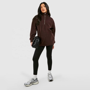 Sweat-shirts à capuche en polaire pour femmes, style urbain, demi-zip, coupe oversize, effet teddy, col montant, mode hiver - Product Image 6