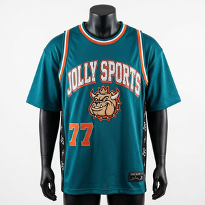 Maillot de basketball pour homme en maille polyester douce 150 GSM, panneaux latéraux avec logo en twill, t-shirt 100 % coton pour homme, coupe ample, imprimé. - Product Image 1