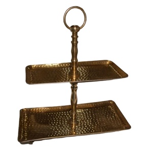 Elegant Home Decoration Cupcake Holder Handcrafted 2 Tier Rectangular Brass Cake Stand With Hammered & Golden Finish Cake Stand - Product Image 1