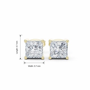 Pendientes de Diamantes Cultivados en Laboratorio con Corte Princesa de 2.10CTW, Oro Amarillo de 9K, 4 Puntas, Joyería Fina al por Mayor OEM - Product Image 1