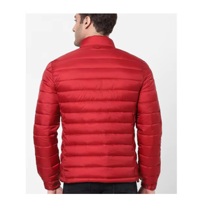 Bright <b>Red</b> Custom Lightweight Puffer <b>Jacket</b> Men Quilted Packable Winter Coat Stand Collar Zip Up OEM Factory Premium Wear - Product Image 3