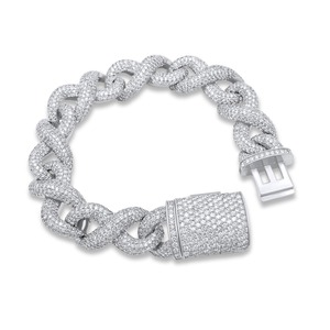 New Design Iced Lab Grown Two-Row VVS Lab-Grown Cuban Link Bracelet with Cross Pattern Diamond 14K Gold Direct India <b>for</b> Gift - Product Image 2