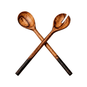 Servidores de ensalada de madera de mango hechos a mano de primera calidad, cuchara y tenedor de madera ecológicos con elegantes mangos bañados en blanco. - Product Image 5