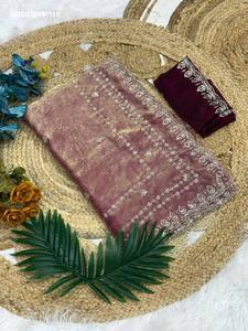 Premium Collection Space Silk with Zari & Sequin Embroidered <b>Saree</b>-<b>Blouse</b> Set Collection Online Shopping India <b>Saree</b> Love - Product Image 3