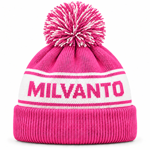 Pink Custom Logo Premium Pom Pom Beanie <b>Hat</b> Embroidered Cuffed Rib Knit <b>Winter</b> Beanie for <b>Men</b> & Women Streetwear Beanies - Product Image 1