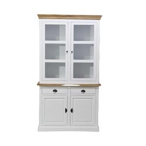 Gabinete Vaisselier de madera de Color blanco tradicional europeo, cajón de almacenamiento de cocina, exhibición de puerta de vidrio para sala de estar, oficina, hogar - Product Image 4