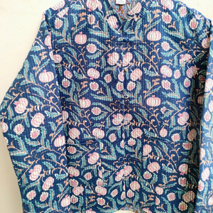 Veste en coton matelassée respirante brodée à la main avec motif floral, confortable, élégante, douce, col en V, fermeture à bouton unique, manches longues - Product Image 2