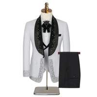 Costume de smoking bleu pour homme, 3 pièces, croisé, brodé, fait main, style britannique, col cranté, pour marié, respirant