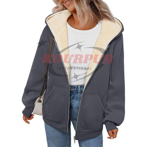 Sudadera con capucha para mujer, de color sólido, de algodón, tejida, de manga larga con cremallera, para otoño. - Product Image 3