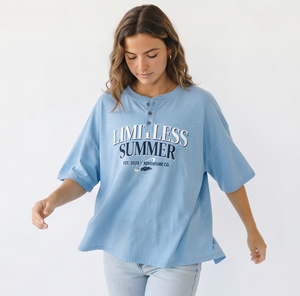 T-shirt Henley pour femmes en coton et polyester à manches courtes, tee-shirt d'été léger, confortable, décontracté, streetwear imprimé, écologique - Product Image 4