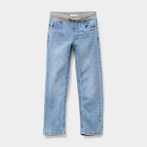 Jean en denim délavé bleu clair coupe droite tendance avec taille élastique, taille mi-haute, longueur complète, style décontracté pour garçons, fabriqué au Bangladesh - Product Image 2