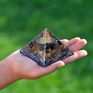 Pirámide de Orgón de Triple Protección, Obsidiana Negra, Ojo de Tigre, Hematita, Virutas de Piedras Preciosas, Pirámide de Cristal de Orgonita Hecha a Mano, Venta al por Mayor - Product Image 3