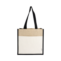 Sac fourre-tout en coton recyclé et jute avec poche avant, soufflet, forme structurée, personnalisable avec logo, vente en gros, promotionnel, pour le marché et le shopping