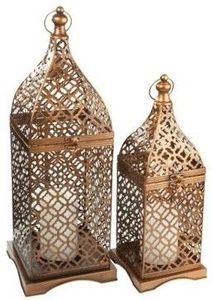 Faroles Metálicos Ornamentados con Paneles de Vidrio para Decoración del Hogar - Product Image 2