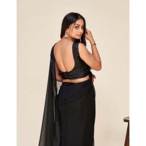 Belle robe de soirée séquence bordure travail Saree pour les fêtes améliorant un look élégant - Product Image 3