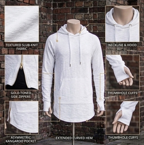 Sweat-shirts personnalisés OEM pour hommes, style streetwear, très demandés, avec fermeture éclair latérale, ourlet incurvé et évasé, blanc uni, 100% coton - Product Image 3