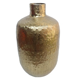 Modern Handcrafted Hammered Metal <b>Vase</b> <b>Unique</b> Textured Geometric Decorative Vessel Minimalist Tabletop Centerpiece - Product Image 1