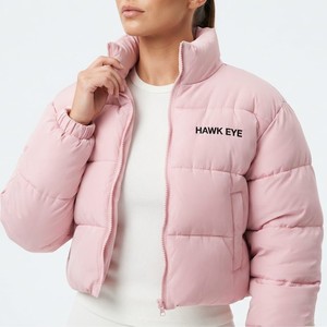 Women Streetwear <b>Cropped</b> <b>Puffer</b> <b>Jacket</b> Solid Pink Color <b>Puffer</b> Winter Fashion Outerwear Full Zip <b>Jacket</b> Wholesale Manufacturer - Product Image 1