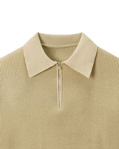 เสื้อสเวตเตอร์ถักซิปหนึ่งในสี่ส่วนสีเบจสำหรับผู้ชาย ทรงปกติ คอปกพับได้ สวมใส่สบายๆ ในฤดูใบไม้ร่วง - Product Image 4