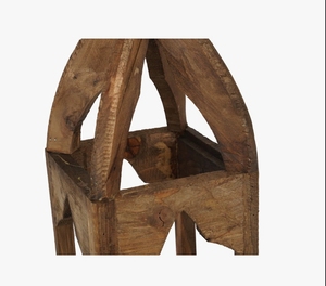 Lanterne à bougie vintage en bois, support carré rustique pour pilier, lanterne décorative de style ferme avec anneau en métal antique et poignée décorative - Product Image 4